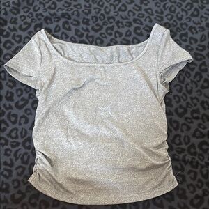 SHEIN Gray Fitted Ruched Short Sleeve Blouse